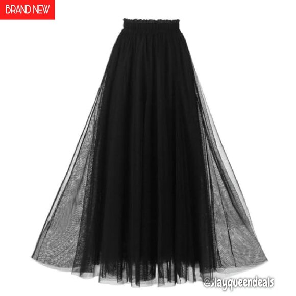 Women's A-Line Tulle Skirt Tea Length Elastic Waist Party Evening - Picture 4 of 8